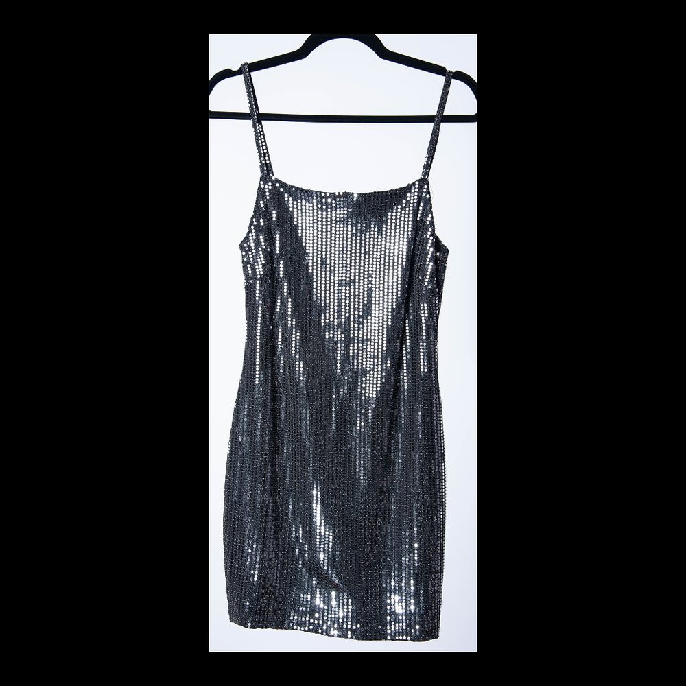 Aqua Silver Sequined Sleeveless Mini Party Bodycon Dress M NWT